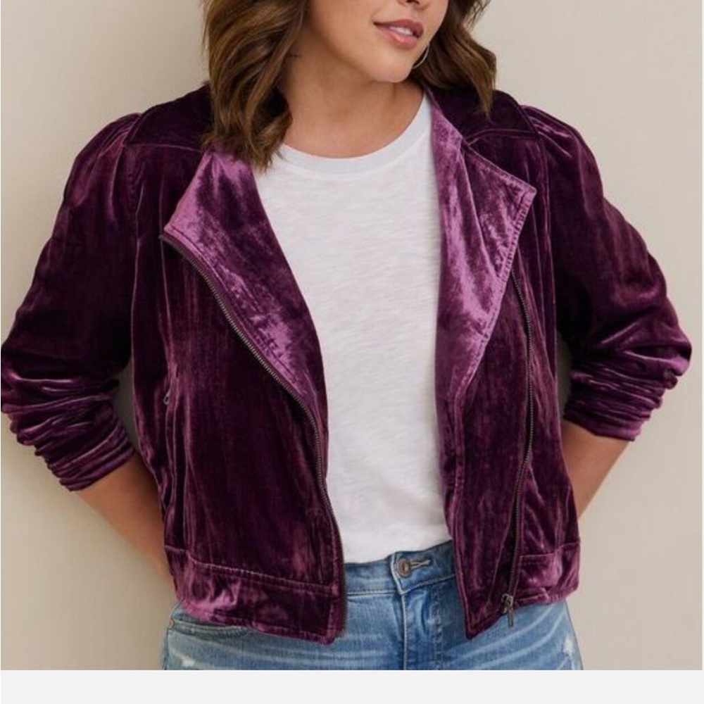 Velvet Moto Jacket Purple Size